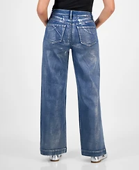Bar Iii Women's High Rise Metallic Wide-Leg Jeans, Macy's Exclusive
