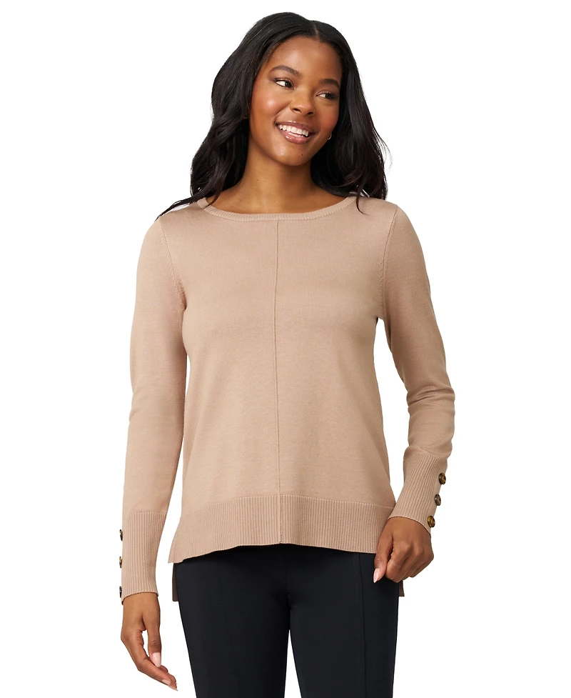 Melissa Paige Women's Button-Cuff Lightweight Tunic Sweater