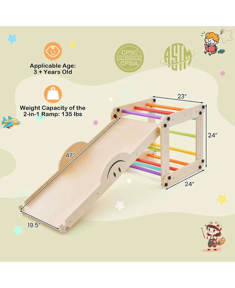 Mecale Climbing Triangle Ladder Toy Indoor Jungle Gym with Reversible Ramp