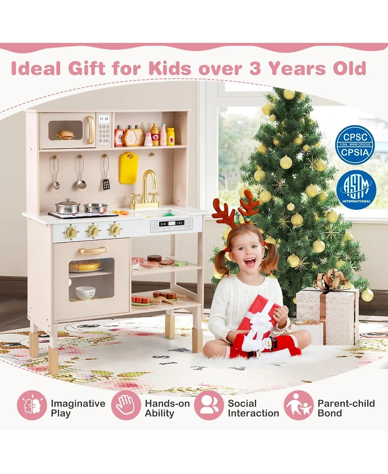 Play Kitchen Height Adjustable with Microwave and Lights and Sounds