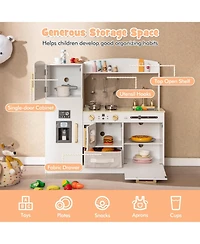 Wooden Kids Kitchen Playset with Chalkboard Ice Maker Sink Lighted Microwave