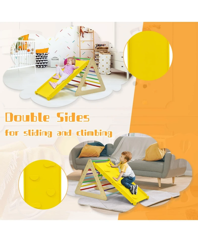 3 Piece Toddler Triangle Set Montessori with 2 Climbing Triangles and 1 Ramp