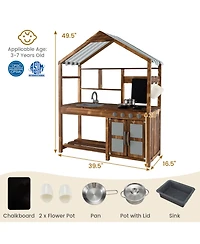 Kid's Mud Kitchen Outdoor Solid Wood Mud Kitchen with Canopy