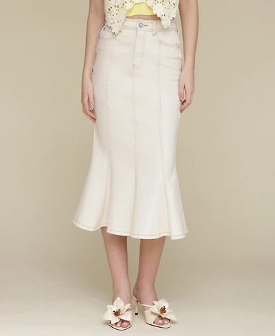 Avec Les Filles Women's Panelled Flare Denim Midi Skirt