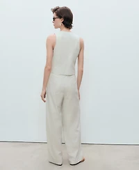 Mango Women's Straight-Fit Linen-Blend Suit Pants