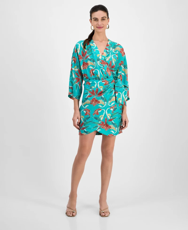 I.n.c. International Concepts Women's Surplice-Neck Long-Sleeve Mini Wrap Dress, Macy's Exclusive