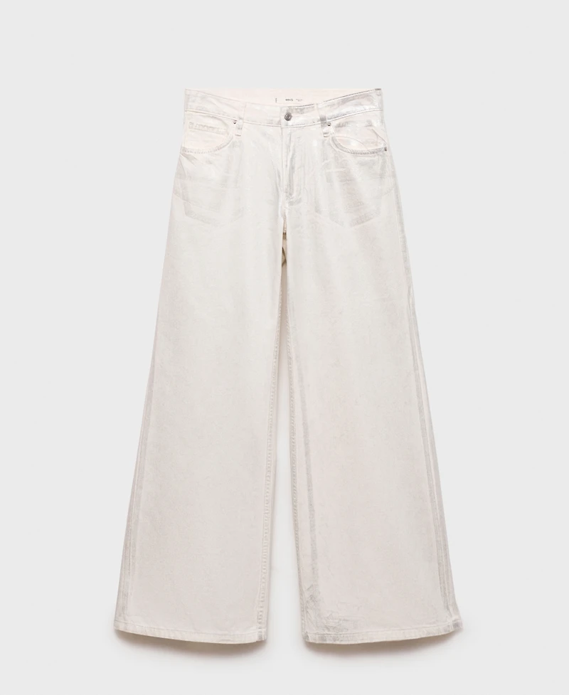 Mango Women's Metallic-Finish Wide Leg Jeans