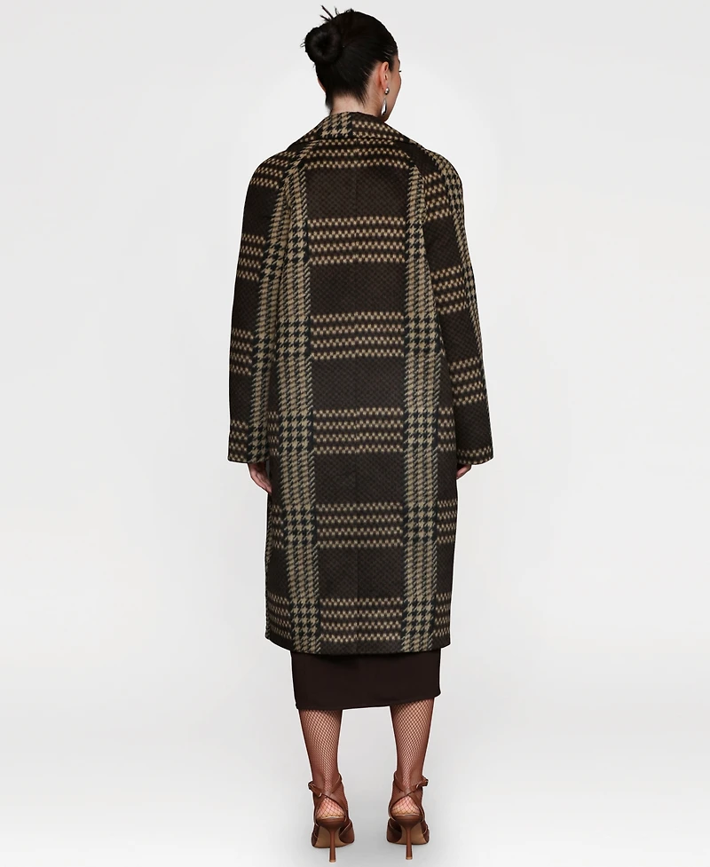 Avec Les Filles Women's Single-Breasted Plaid Coat