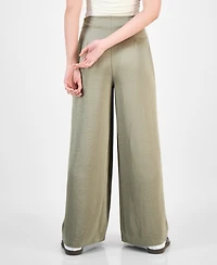 Bar Iii Women's High-Rise Pleated Wide-Leg Satin Pants, Exclusively at Macy's