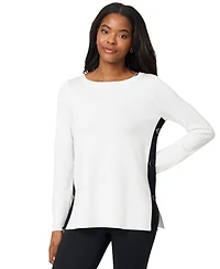 Melissa Paige Women's Contrast-Trim Side-Button Tunic Sweater