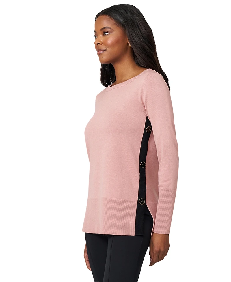 Melissa Paige Women's Contrast-Trim Side-Button Tunic Sweater