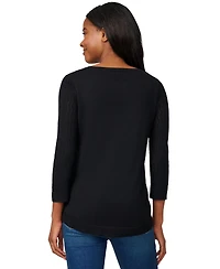 Melissa Paige Women's Crewneck Pointelle 3/4-Sleeve Lightweight Sweater