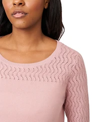 Melissa Paige Women's Crewneck Pointelle 3/4-Sleeve Lightweight Sweater