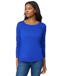 Melissa Paige Women's Crewneck Pointelle 3/4-Sleeve Lightweight Sweater