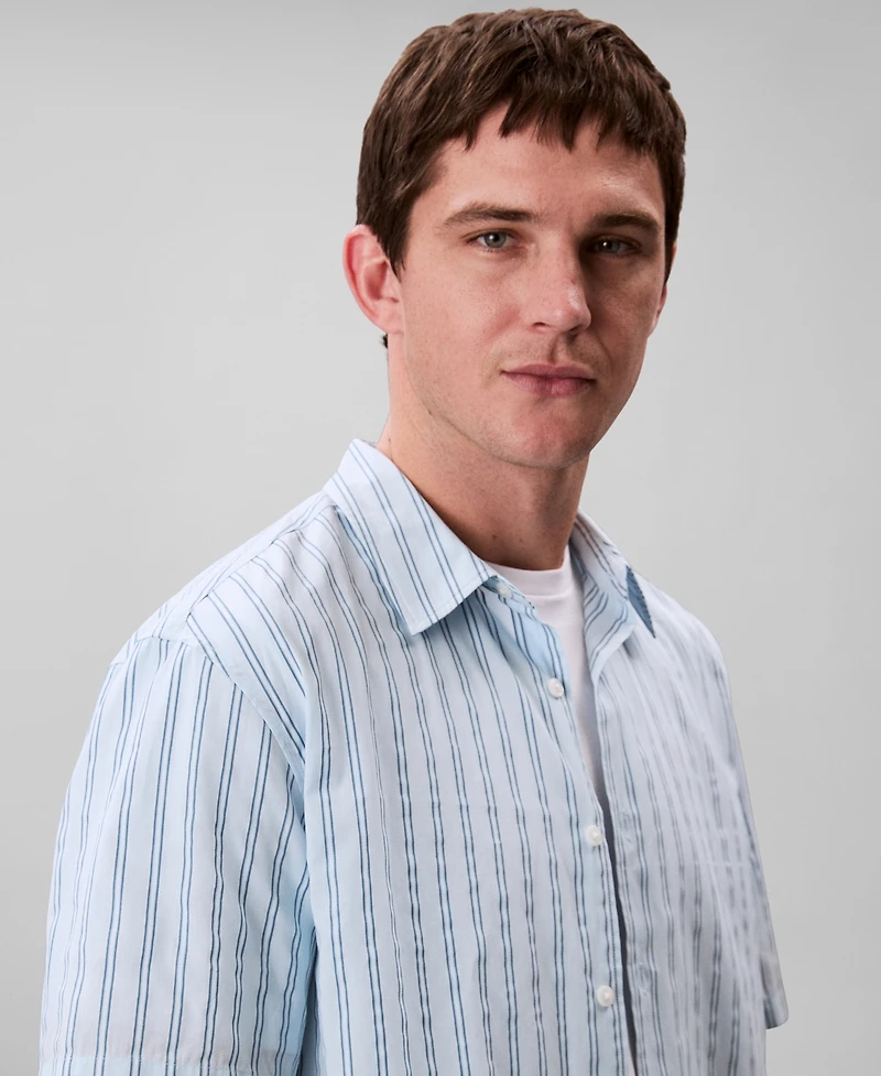 Calvin Klein Men's Cotton Striped Textured Short-Sleeve Shirt