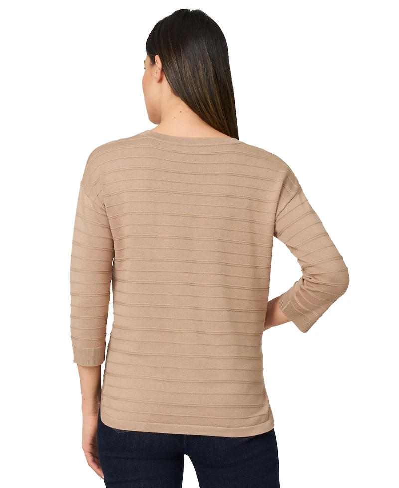 Melissa Paige Women's Ottoman-Rib Crewneck 3/4-Sleeve Sweater