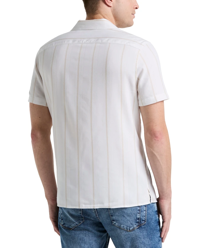Perry Ellis Men's Short Sleeve Striped Button-Front Camp Shirt