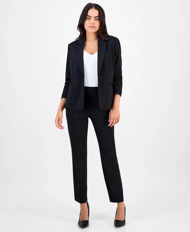 Ak Anne Klein Petite Notch-Collar Ruched-Sleeve Blazer