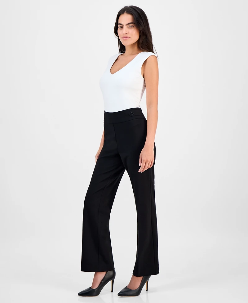 Ak Anne Klein Petite Mid-Rise Side-Tab Straight-Leg Pants