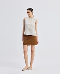 Reistor Women's Boat Neck Top Checkered Linen
