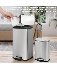 8 Gal./30 Liter and 1.3 Gal./5 Liter Rectangular Stainless Steel Step-on Trash Can Set for Kitchen and Bathroom