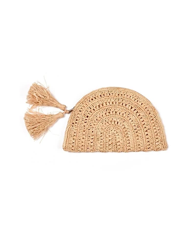 Adornia Natural Raffia Moon Clutch