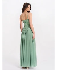 Miss Circle Women's Ucille Sage Green Embroidered Chiffon Maxi Dress