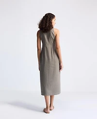Reistor Straight Dress with Front Slit Dark Green Hemp