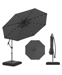 Gymax 10 Ft Solar Offset Hanging Umbrella Patio Cantilever w/ 32 Led Lights