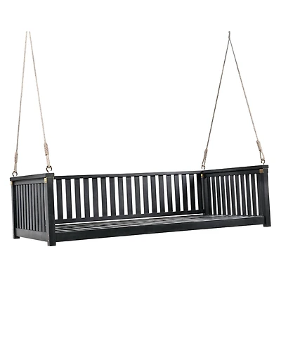 Mondawe Patio Minimalist Twin Garden Swing Bed,Wood Porch with Ropes