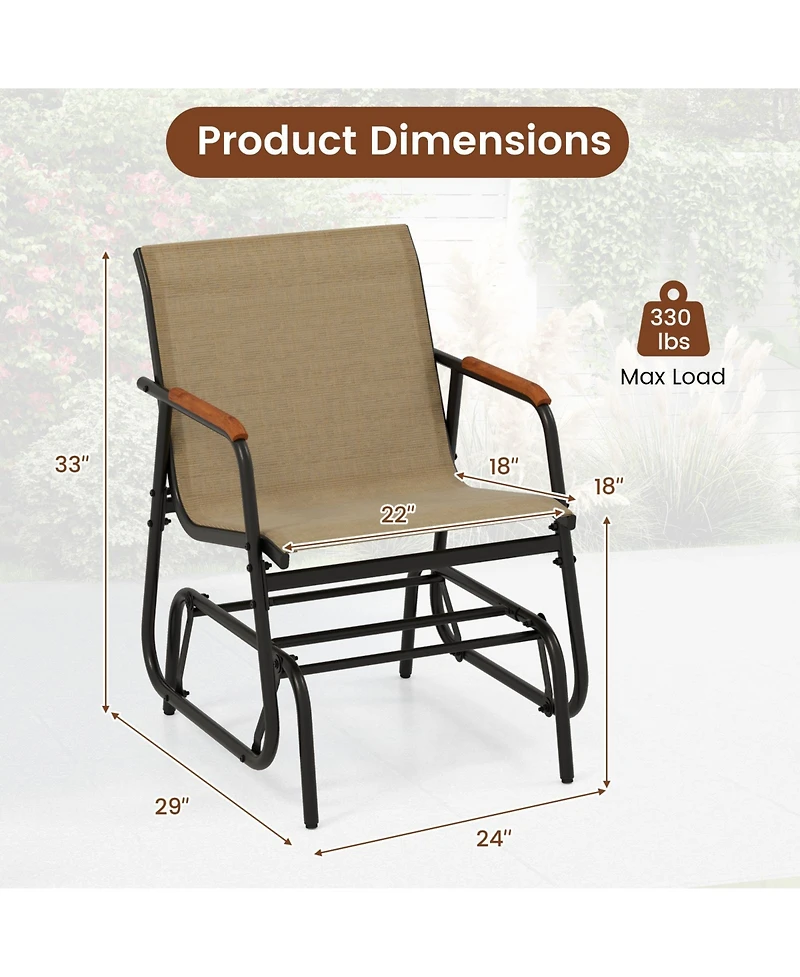 Slickblue Patio Glider Chair Set of 2 with Curved Teak Armrests and Breathable Fabric Seat