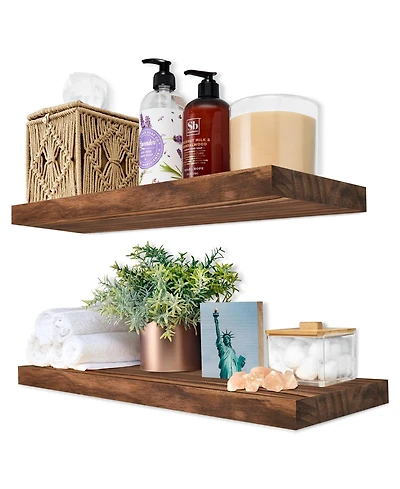 Sorbus 2 Pack 16" Solid Wood Floating Shelves - for Bathroom Decor, Books, Bedroom & Living Room