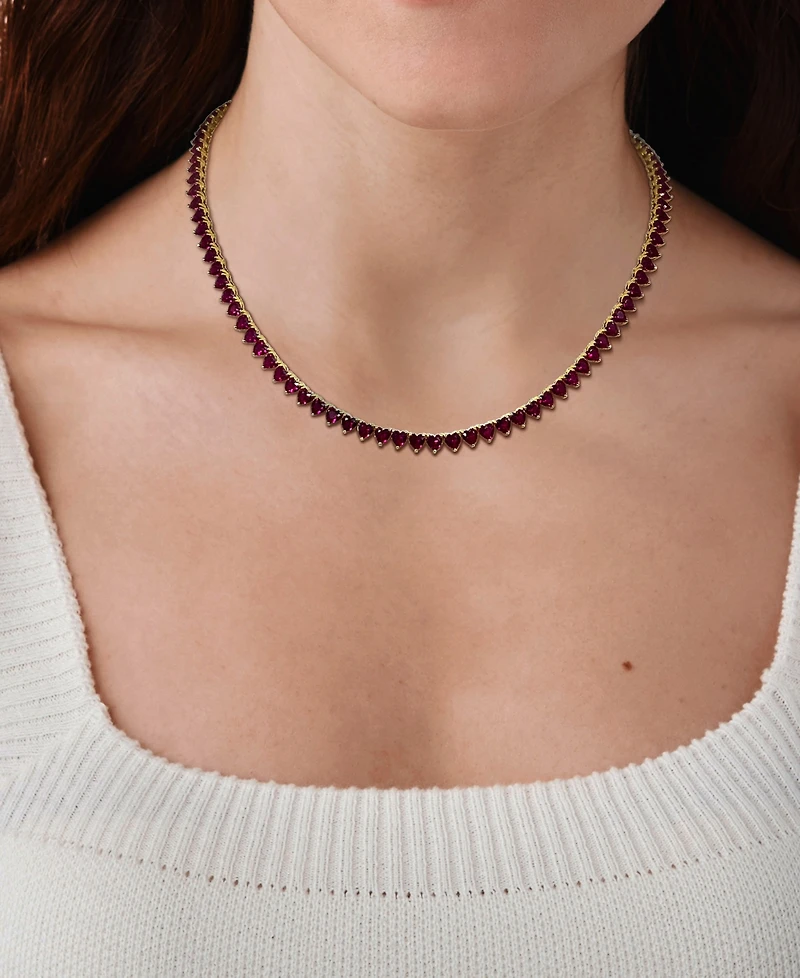 Lab-Created Gemstone 18" Collar Necklace in 18k Gold Plated Over Sterling Silver