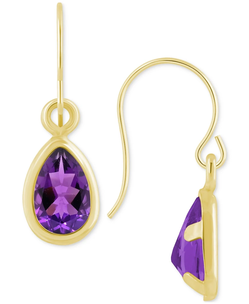 Amethyst Pear Bezel Drop Earrings (3/4 ct. t.w) 10k Gold (Also Additional Gemstones)