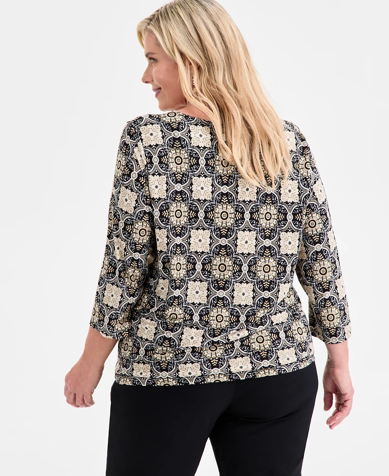 Jm Collection Plus Printed Jacquard Top, Macy's Exclusive