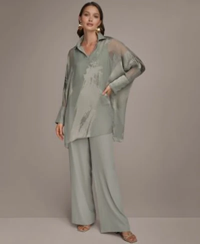 Donna Karan New York Womens Long Sleeve Burnout Tunic Wide Leg Pants