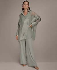 Donna Karan New York Womens Long Sleeve Burnout Tunic Wide Leg Pants