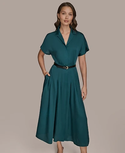 Donna Karan New York Women's Solid Short-Sleeve Belted Shirtdress