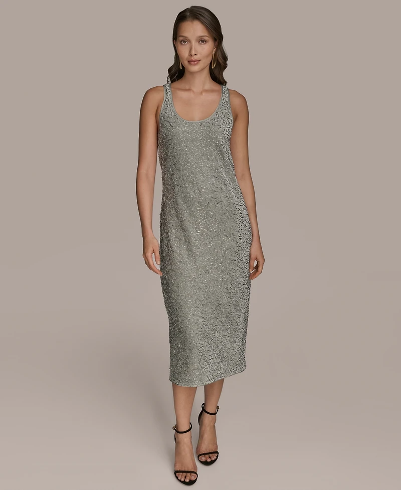 Donna Karan New York Women's Sleeveless Beaded Velvet Dress