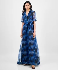 julia jordan Women's Floral-Print Short-Sleeve Maxi Shirtdress