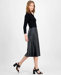 T Tahari Women's Mixed-Media Fit and Flare Dress