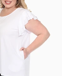 White Mark Plus Ruffled Sleeve Solid Top