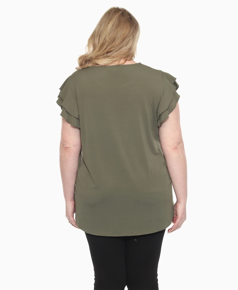 White Mark Plus Ruffled Sleeve Solid Top