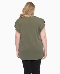 White Mark Plus Ruffled Sleeve Solid Top
