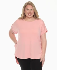 White Mark Plus Folded Short Sleeve Solid Top