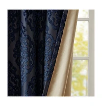 Mirage Knitted Jacquard Damask Total blackout curtains for bedroom, Silver grommet top fit up to 1.25 inches rod Single Curtain Panel for Living Room