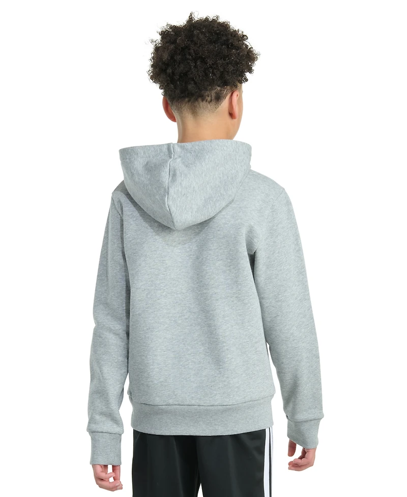 adidas Big Boys Long-Sleeve Essential Linear Embroidered Fleece Heather Pullover Hoodie