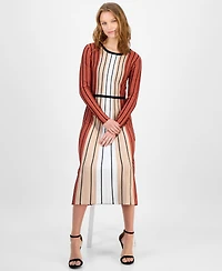 T Tahari Women's Striped Fit and Flare Knit Dress