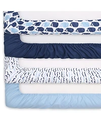 The Peanutshell Woodland Animals and Nautical Fitted Crib Sheets for Boys, 8-Pack Set, Black, White, Blue