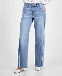 Tinseltown Juniors' Mid-Rise Lace-Seamed Baggy Jeans